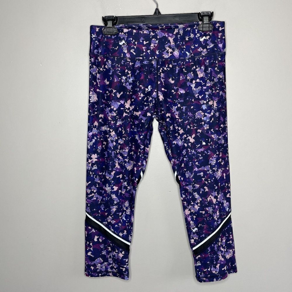 FABLETICS Womens Purple Print Debbie Reflective Capri Legging Sz M Stretch